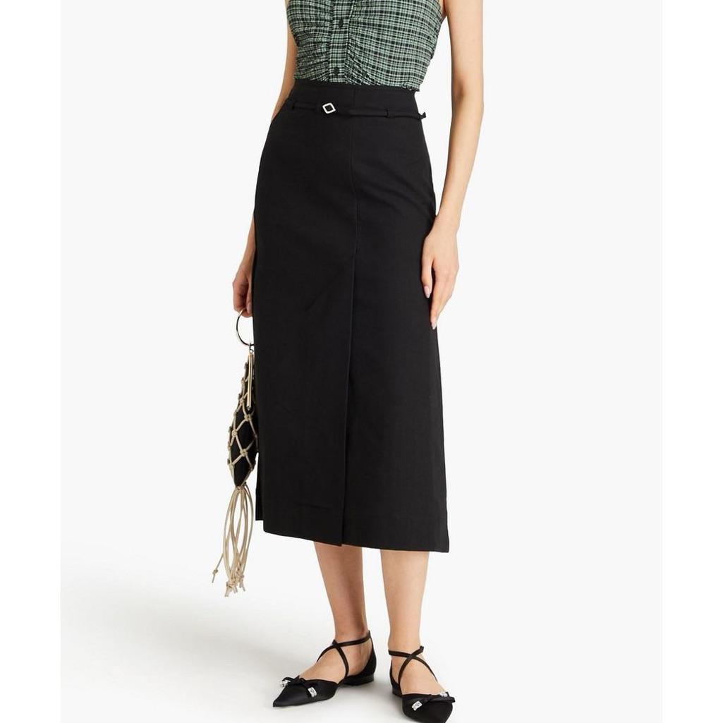 Ganni | Women's Black Belted Cotton Midi Skirt Sz 38 (Us 6)